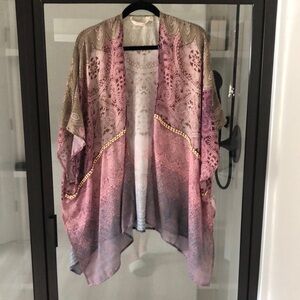 Soft surroundings Oriano open kimono Lagenlook gold bead detail OS